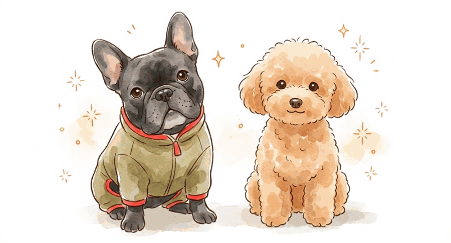 フレンチブルドッグとトイプードルのイラスト