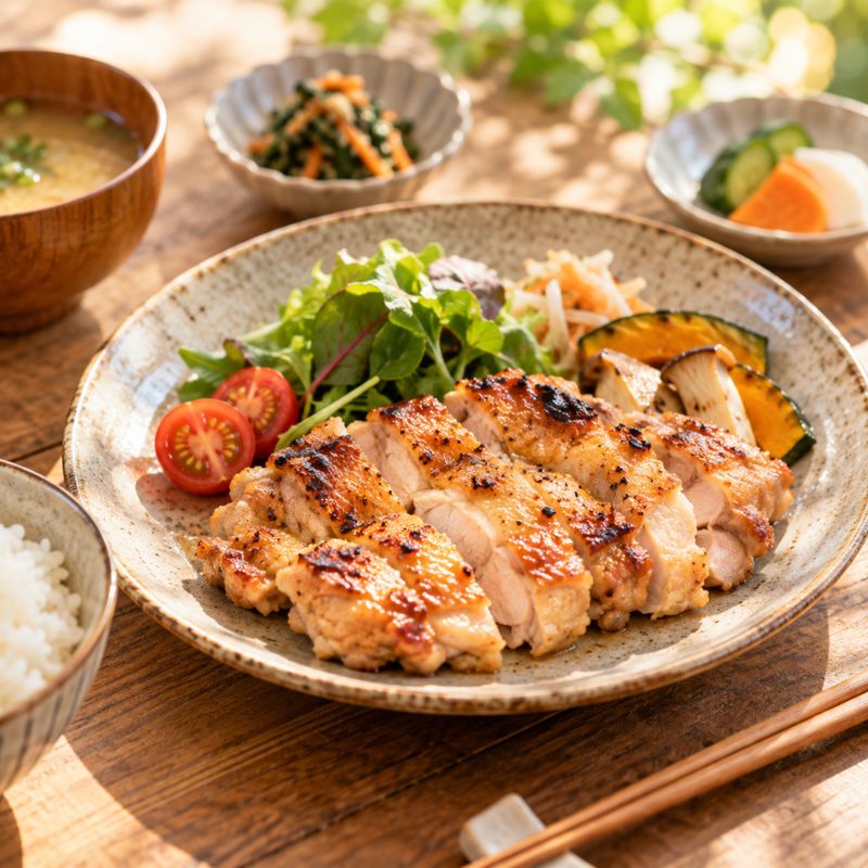 塩麹で焼いた鶏肉の主菜